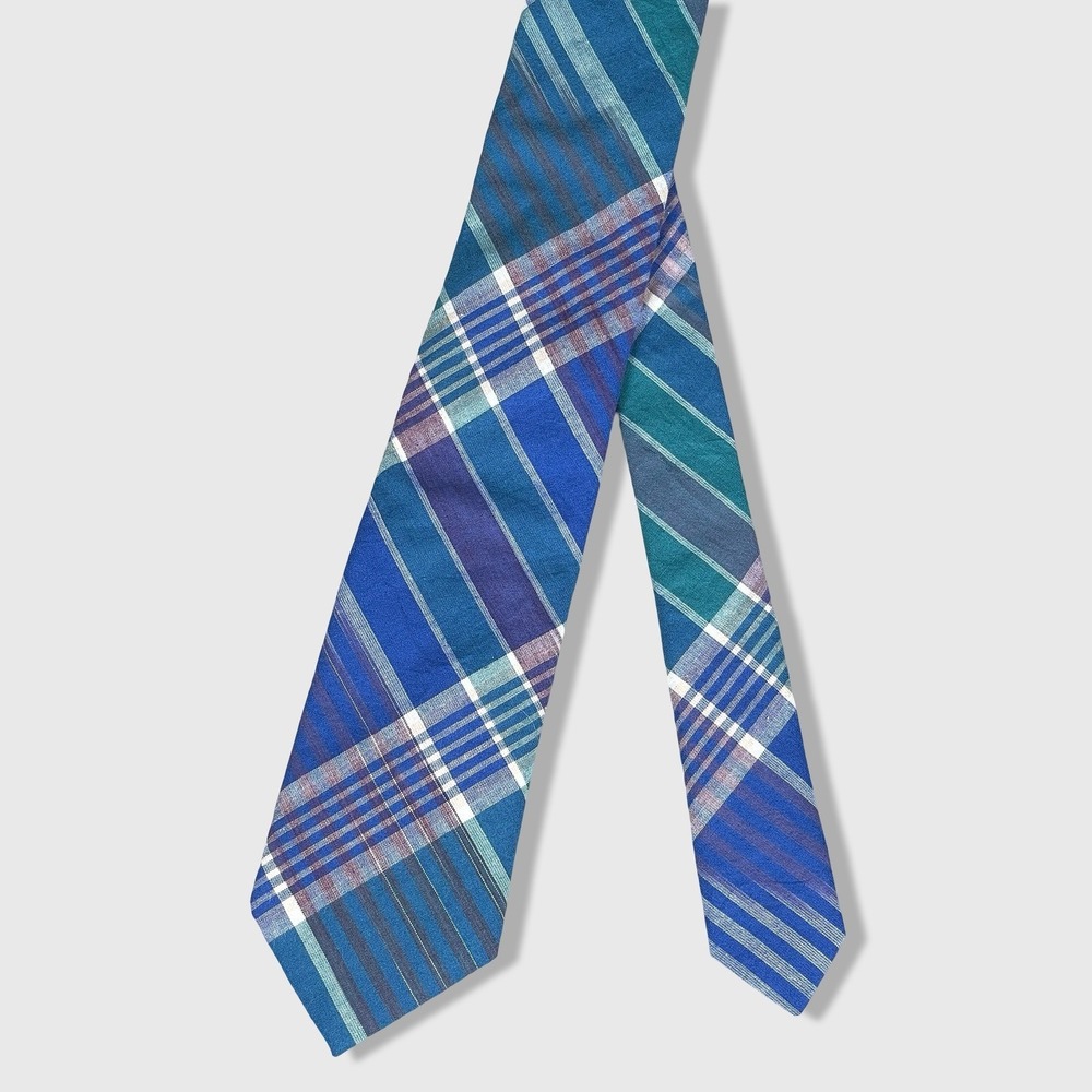 J Crew Ludlow Plaid Silk Blend Necktie Men Blue Green Purple Preppy 58"x3"